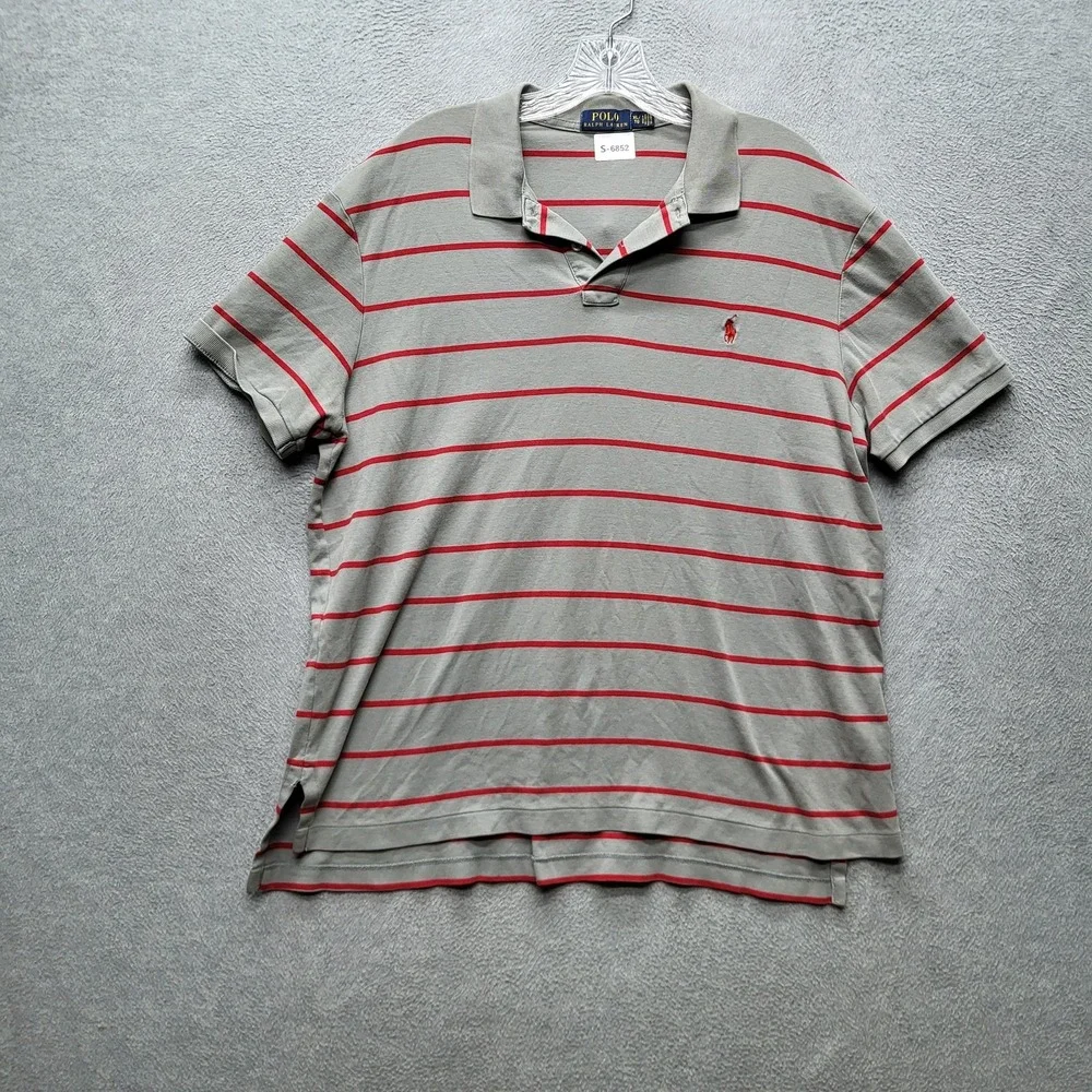 Polo Ralph Lauren Men Polo XL‎ Gray Pony Embroidery Striped Short Sleeve
